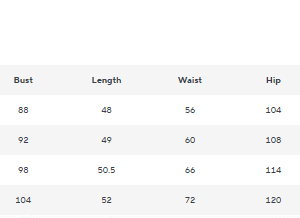 Size Chart Inches